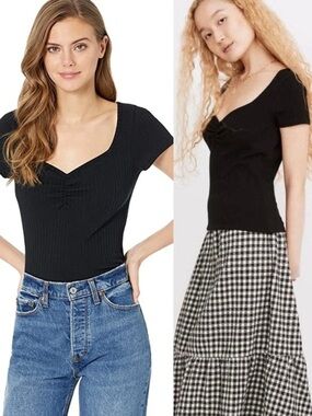 Madewell Ribbed Sweetheart Tee Black Y2K Style Cropped Shrunken Fit